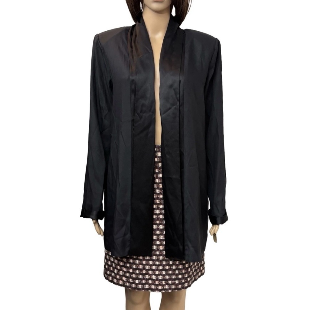 Clio Women's Vintage Blazer Jacket Size L Black Open Front Made in USA NWT $54